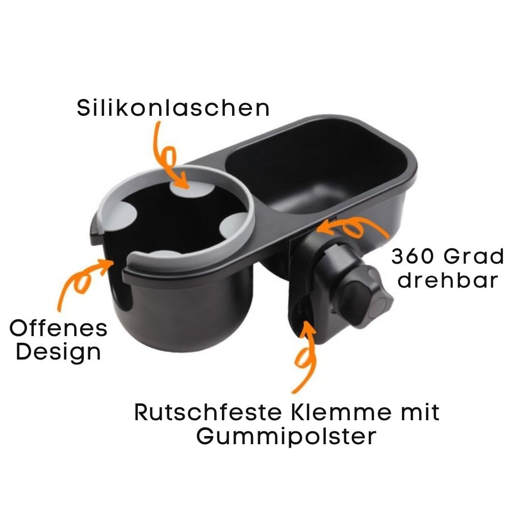 Universelles Snacktablett mit Kinderwagen-Becherhalter, Snacktablett für Kinderwagen, Tablett-Aufsatz und Becherhalter als Kinderwagen-Zubehör