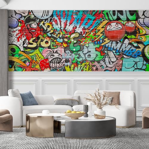 SIGNFORD Removable Wall Sticker/Wall Mural Vibrant Neon Spray Paint Typography Graffiti & Street Art Pop Art Digital Art Realism Bohemian Urban Decorative for Living Room, Bedroom, Office - 66´´x96´´