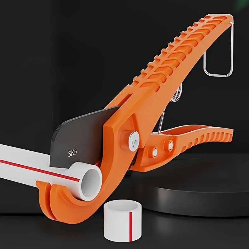 Image of Heavy-Duty Ratchet Pipe Cutter Compatible for PVC /PEX - Adjustable Tension Tool with Durable Plastic Body (orange)