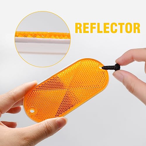 Image of 10 Pack Front Reflector Oval Reflectors 4.45 inch x 1.96 inch Mailbox Reflectors for Trailer Driveway Fence Gateposts Cars Boats Security Post Reflectors with Center Mounting Holes (Yellow)