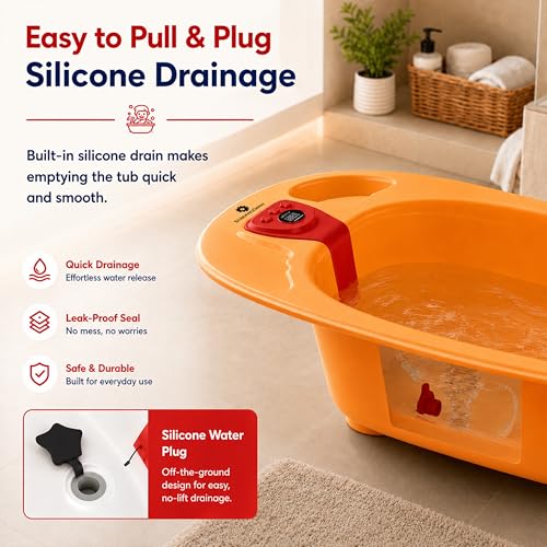 Image of StarAndDaisy Baby Bath Tub for 0 to 5 Years with Temperature Sensing Meter & Anti-Skid Legs /Baby Bathing Tub for Newborn & Toddlers /Kids Bath Tub (SBT-Orange Red)