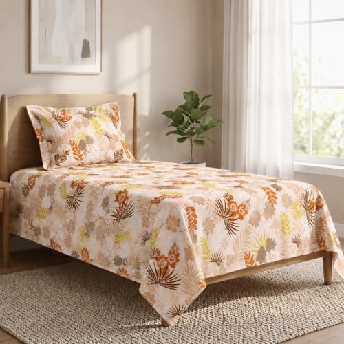 Image of LANE LINEN Symphony | 100% Cotton Sheet Set | Soft & Breathable Fabric | 2 Piece (1 Bedsheet + 1 Pillow Cover) | Single Bed Sheet Set - Rust and Yellow Floral