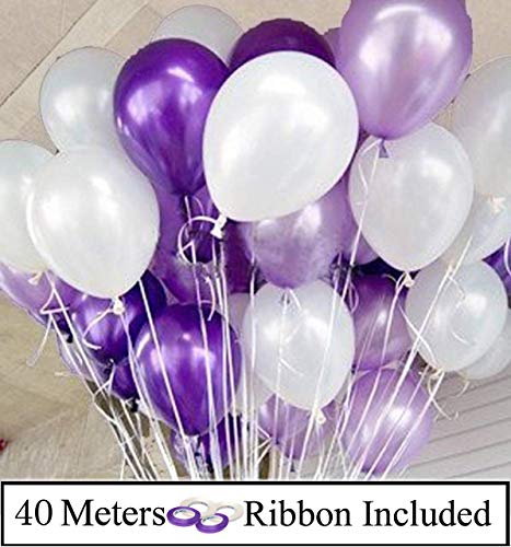 Image of AMFIN (Pack of 100) 10 Inch Dark Purple,Light Purple & White Metallic Balloons with Matching Ribbon for Decoration,Balloon for Birthday Decor /Anniversary /Party /Baby Shower /Party /Home Decor