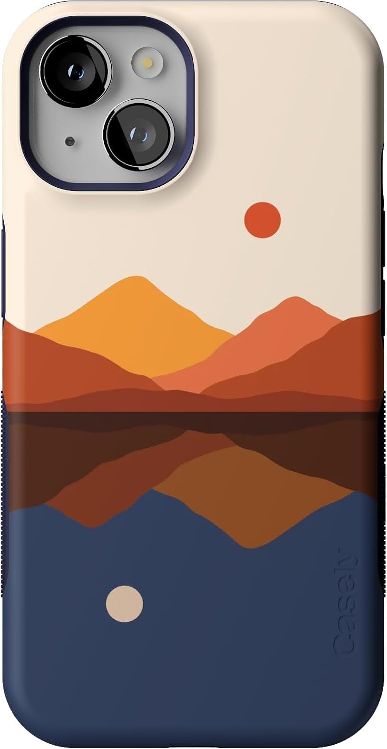 Casely iPhone 14 Case | Opposites Attract | Day & Night Colorblock Mountains | Compatible with MagSafe | Bold Protective Design