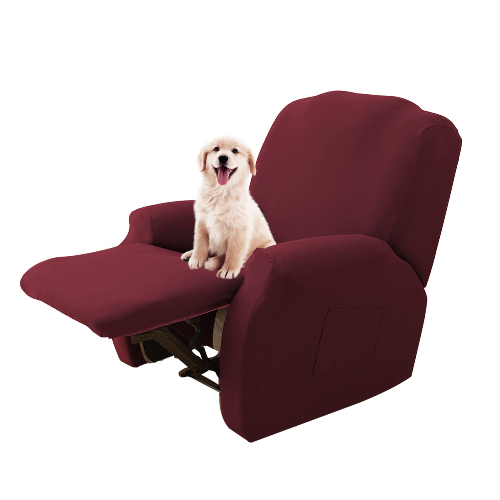 Lydevo Funda para Silla Reclinable Funda Expandible para Silla Reclinable Protección para Silla Reclinable Juego de 4 con Bolsillos Laterales Funda Antideslizante para Silla Reclinable,Vino Tinto