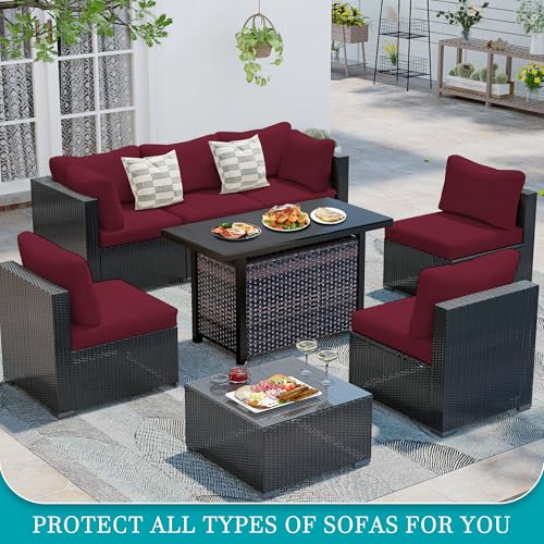 Image of 12Pcs Stretch Patio Cushion Covers,Outdoor Couch Covers Replacement,Outdoor Couch & Sofa Slipcovers,for Patio Furniture Cushion Covers,Washable Reusable Furniture Protector (Wine red,Cover Only)