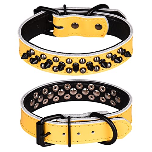 haoyueer Spiked Studded Dog Collar, Genuine Leather Dog Collar