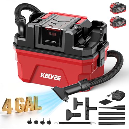 Cordless Shop Vac - 4 Gallon Small Shop Vac Wet and Dry with Accessories, 2 x 4.0Ah Batteries Wet...