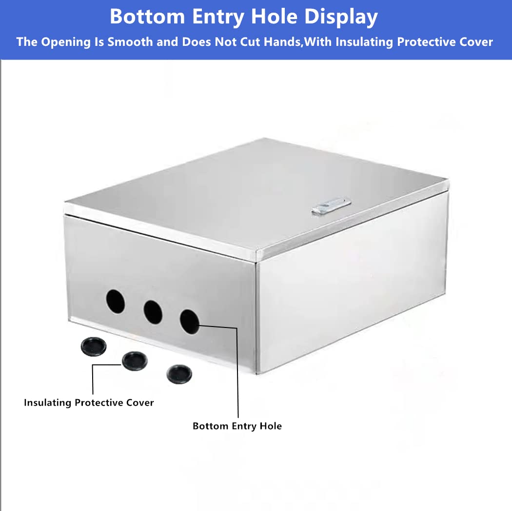 304 Stainless Steel Electrical Box 20'' x 16'' x 8'' Indoor/Outdoor Electrical Enclosure Box 20" H x 16" W x 8" D with Mounting Plate Weatherproof Anti-Rust and Anti-Corrosion