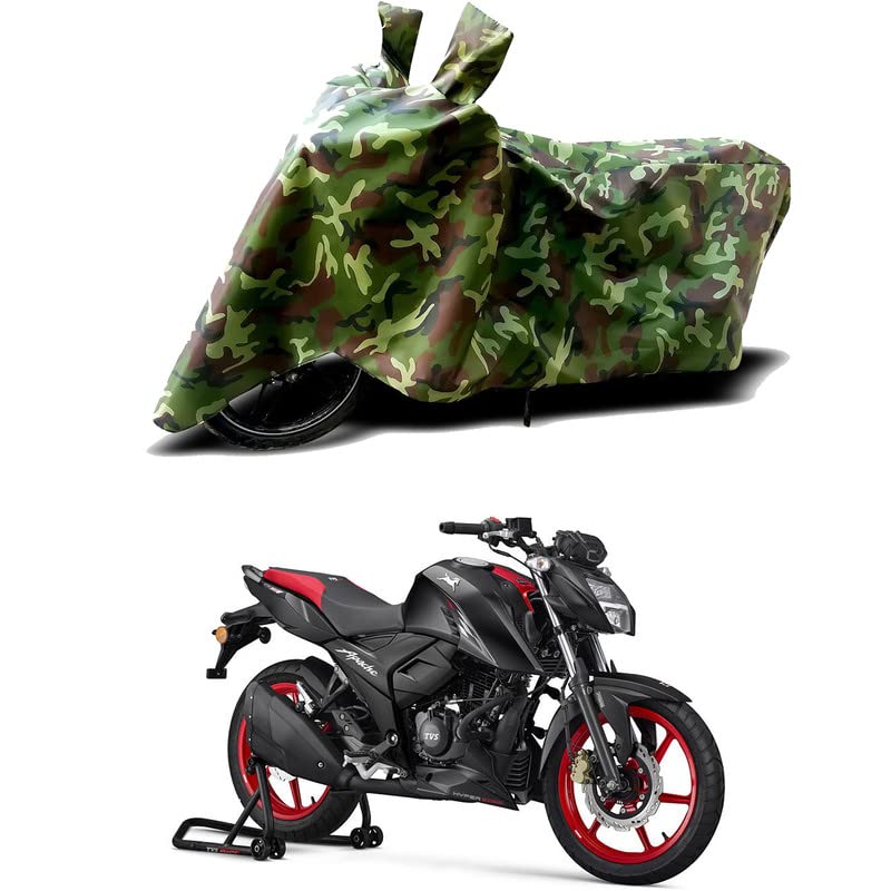 Image of 100% Water Resistant Bike Scooty Two Wheeler Body Cover Compatible for TVS Apache RTR 160 4V /UV-Rays /Heat Protection /Birds Dropping /Scratchproof /Dust Proof /Waterproof /All Varient[Green MJ]
