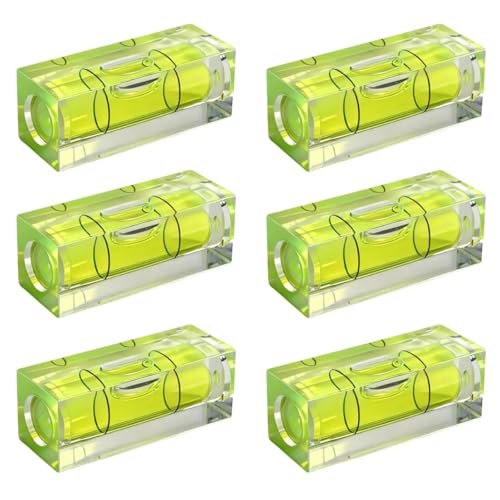 Lot de 6 mini niveaux à bulle, libellules en boîte 15 × 15 × 40 mm, mini niveau à bulle pour camping, caravane, appareils photo, images fixes et plus encore, niveau à bulle en acrylique