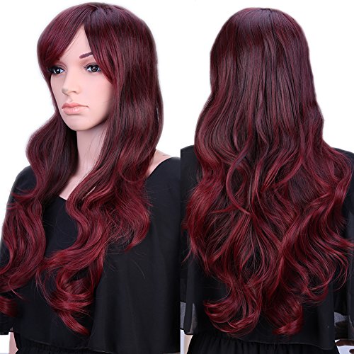 S-noilite 28" Full Wigs Long Curly Wave Heat Resistant Hair Wig Fashion Black Rose Mixed Women Girls Costume UPS Ship