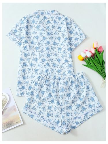 SHENHE Women's Button Down Pajama Set 2 Piece Short Sleeve Sleepwear Soft Shorts Lounge Pjs Set2