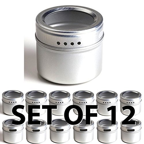 Buy 12 Spice Tins, Clear Top Lid. Round Storage Spice Rack Set