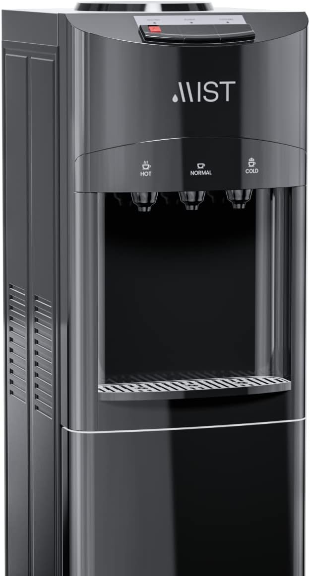 Mist Top Loading Water Cooler Dispenser, Hot, Cold & Room Temperature Water, Child Safety Lock, Holds 3 or 5 Gallon Bottles, Perfect for Home and Office Use Energy Star Approved - Black