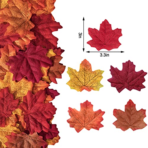 Bassion 300 Pcs Fake Fall Leaves Decoration, Artificial Maple Leaves For Fall Decor Thanksgiving Decorations For Home, Autumn Party Table Decor Fall Wedding Decorations #TOP1