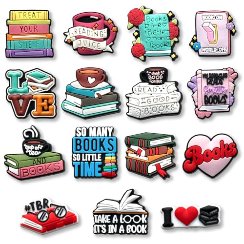 15Pcs Reading Bookish Shoe Charms for Croc Clog Sandals Bracelets Decoration