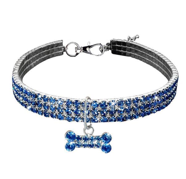 Bling Dog Collar Rhinestone Dog Collar With Bone Pet Collar Rhinestone collar for Dogs- B1 (Small, Silver)