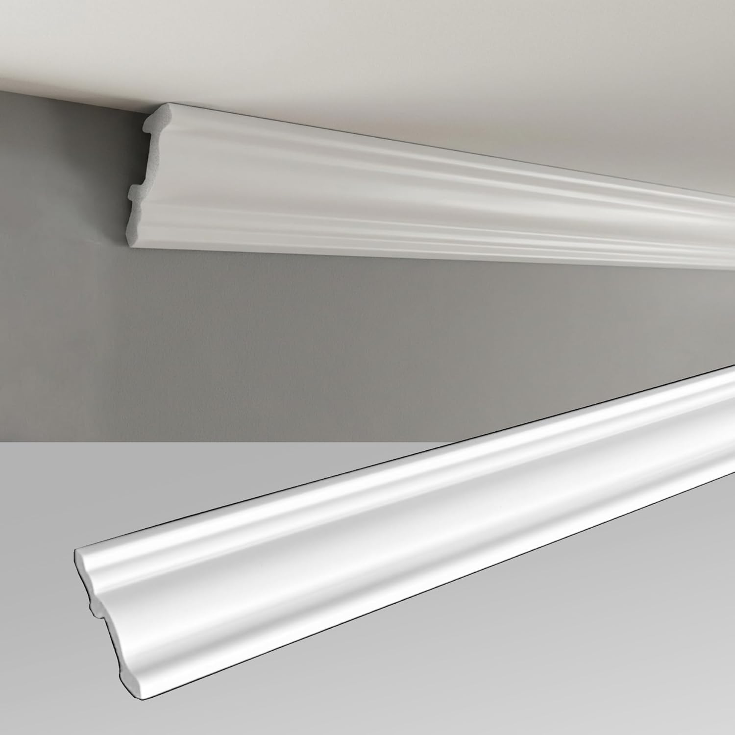 Molduras de techo de 100 cm – Molduras decorativas de estuco para pared y techo – Ligero, duro y estable, se puede pintar – (JC194-W listón 02-10 unidades | 10 m)