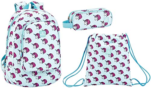 Unicornio Mochila Escolar  Bolsa de Deporte y Caja de Lápices  Moos