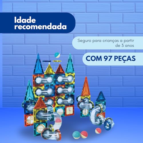 Blocos Magneticos Infantil 97 Peças Kidino Brinquedo Magnetico Blocos de Montar Imã Interativo Infan
