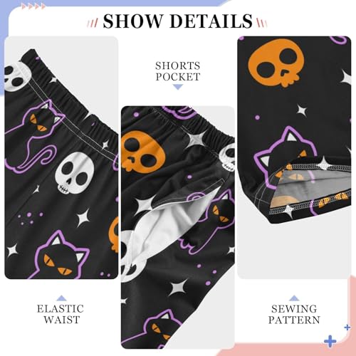 Halloween Cat Skull Boys Long Pants Soft Trousers Elastic Waist Kids Lounge Bottoms with Pockets S-XL4
