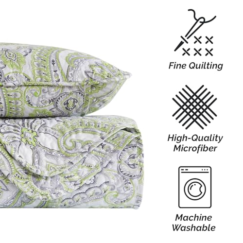 Image of Southshore Fine Living, Inc. Twin Daybed Comforter Set, 6-Piece Boho Bedding Set with Daybed Cover, 3 Pillow Shams, Bed Skirt, Throw Pillow - Twin Day Bed Quilt Set, Pure Melody Green