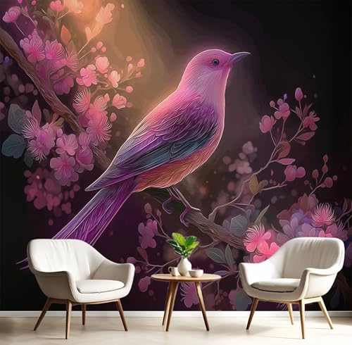 JEDTAKCT Papier Peint Panoramique Couleur Prune 150X105Cm - Revêtement Mural Pour Chambre Salon - Design Unique Décoration - Oiseau Mystérieux - Fleur De...