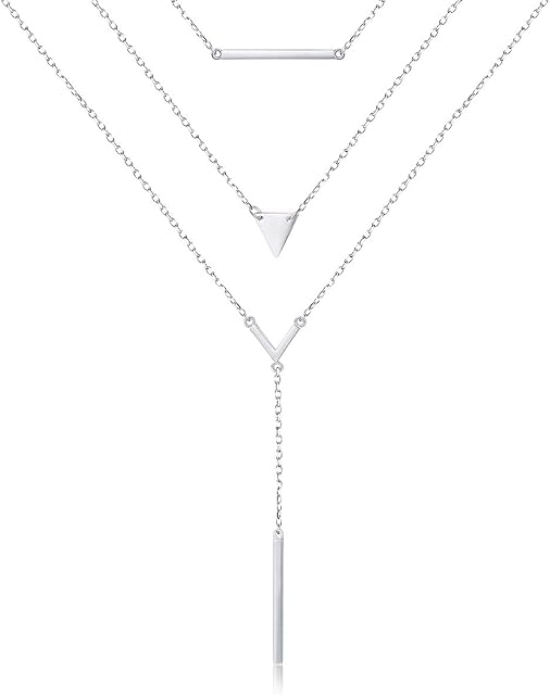 DAOCHONG Layered Necklace for Women Sterling Silver Multilayer Chain Lariat Choker Necklace Valentines Day Gifts for Women