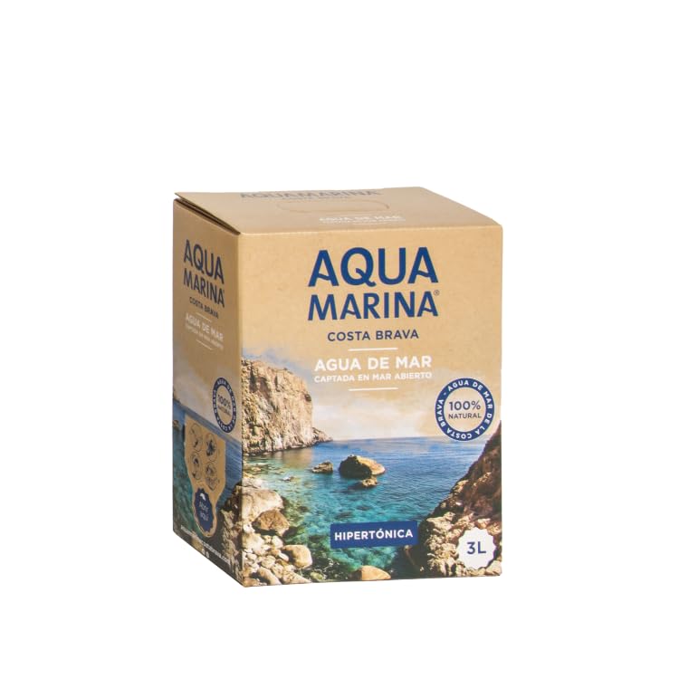 Agua de Mar Hipertónica Aqua Marina Costa Brava 3L | Grifo Incorporado | 100% Natural | Minerales Esenciales para Hidratación, Cocina Mediterránea y Bienestar Deportivo (6 Bag in Box 3 Litros.)