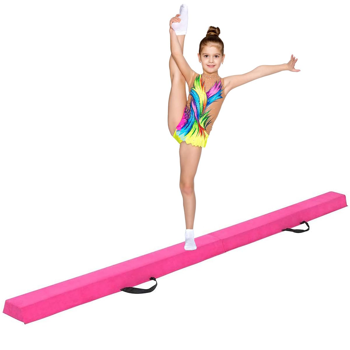 7.9FT Balance Beam Folding Gymnastics Beam Non Slip Bottom With Carry Bag for Kids, Beginners and Professional Home Training (Pink)