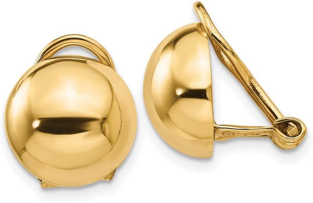 14k Yellow Gold Polished Non Pierced Ball Earrings 15x15mm Ball Earring for Women