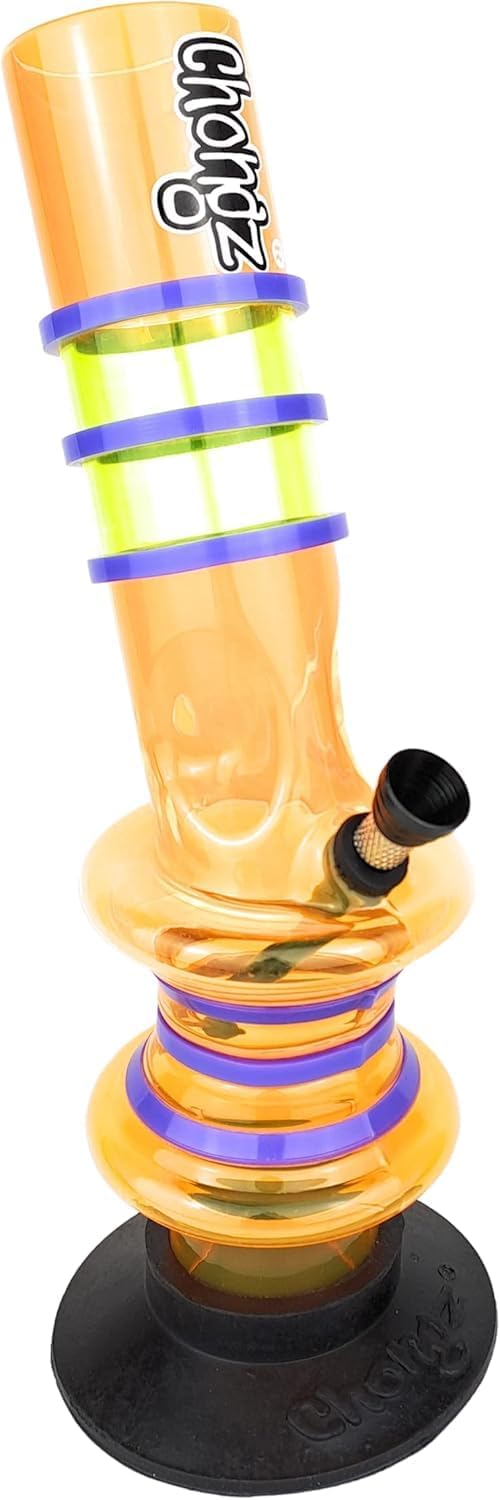 Chongz Acrylic 30cm “Breakfast Biscuit” Ice Notch Bong, Accent Colours Will be Varied & Unique, Choose Your Main Body Colour (Light Orange)
