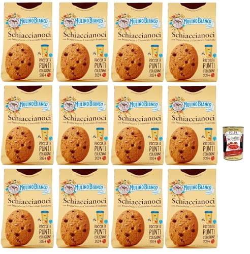 Mulino Bianco Schiaccianoci Biscotti con Frutta Secca e Cioccolato Fondente, galletas con frutos secos y chocolate negro, galletas 12 x 300 g + Polpa italiana Gourmet 400 g