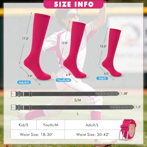 Image of WHIPPY Baseball Socks and Belt Combo Set Knee-High Softball Socks & Adjustable Elastic Belt for Kids Youth Adult