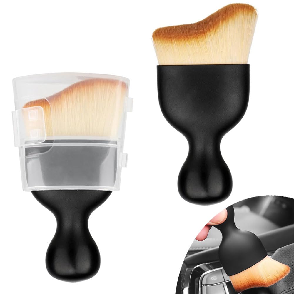 2pcs Car Interior Cleaning Brush with Cover, Auto Interior Soft Hair Removal Brush, Auto Detail Cleaning Brush Tool for Automotive Dashboard, Air Conditioner Vents