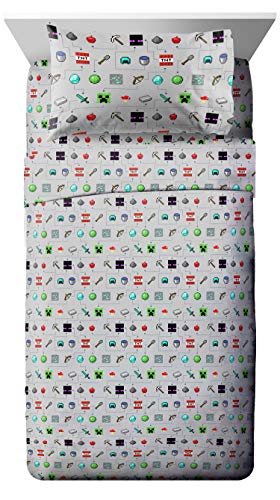 Image of Minecraft Creeper Twin Comforter Set 4 Piece Kids Bedding for Boys, Multi | Zombie, Bed in a Bag, Comforter Sheets Pillowcase, Official Product, Soft Microfiber, Machine Washable, Boys Gift
