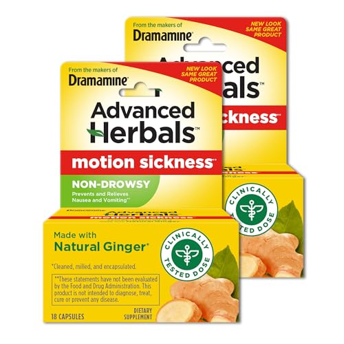 Image of Dramamine Motion Sickness Relief, Non-Drowsy Ginger Capsules, 18 Count, 2 Pack + Less Drowsy Tablets, 8 Count, 3 Pack