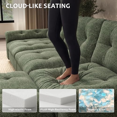 Image of Oversized Modular Sectional Sofa with Storage, Modern Deep Seat Cloud Couch for Living Room, L-Shaped Large Sectional Couch, 4 Seater, Green