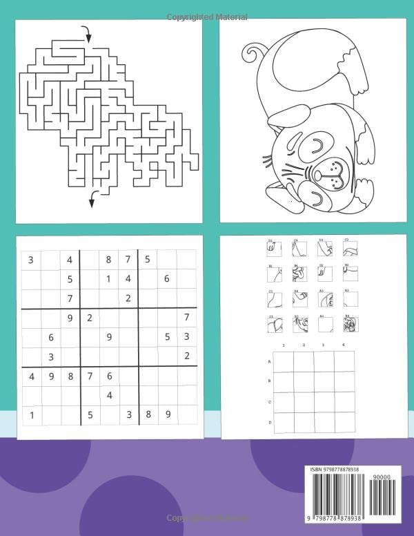 Funny Pug Activity Book For Kids: This Cute Workbook Includes Coloring Pages, Sliced Images, Mazes, Sudoku and More image 3