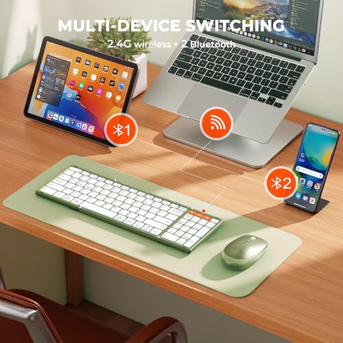 Image of MEETION Foldable Bluetooth Keyboard and Mouse, Portable Combo Green | Slim foldable keyboard and mouse set with a soft travel pouch, rechargeable and multi-device connection for work on the go