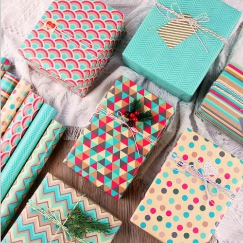 Papier Cadeau Natuce - Lot De 6 Feuilles Recyclables Avec Corde Et Autocollants | Pour Anniversaire, Noël