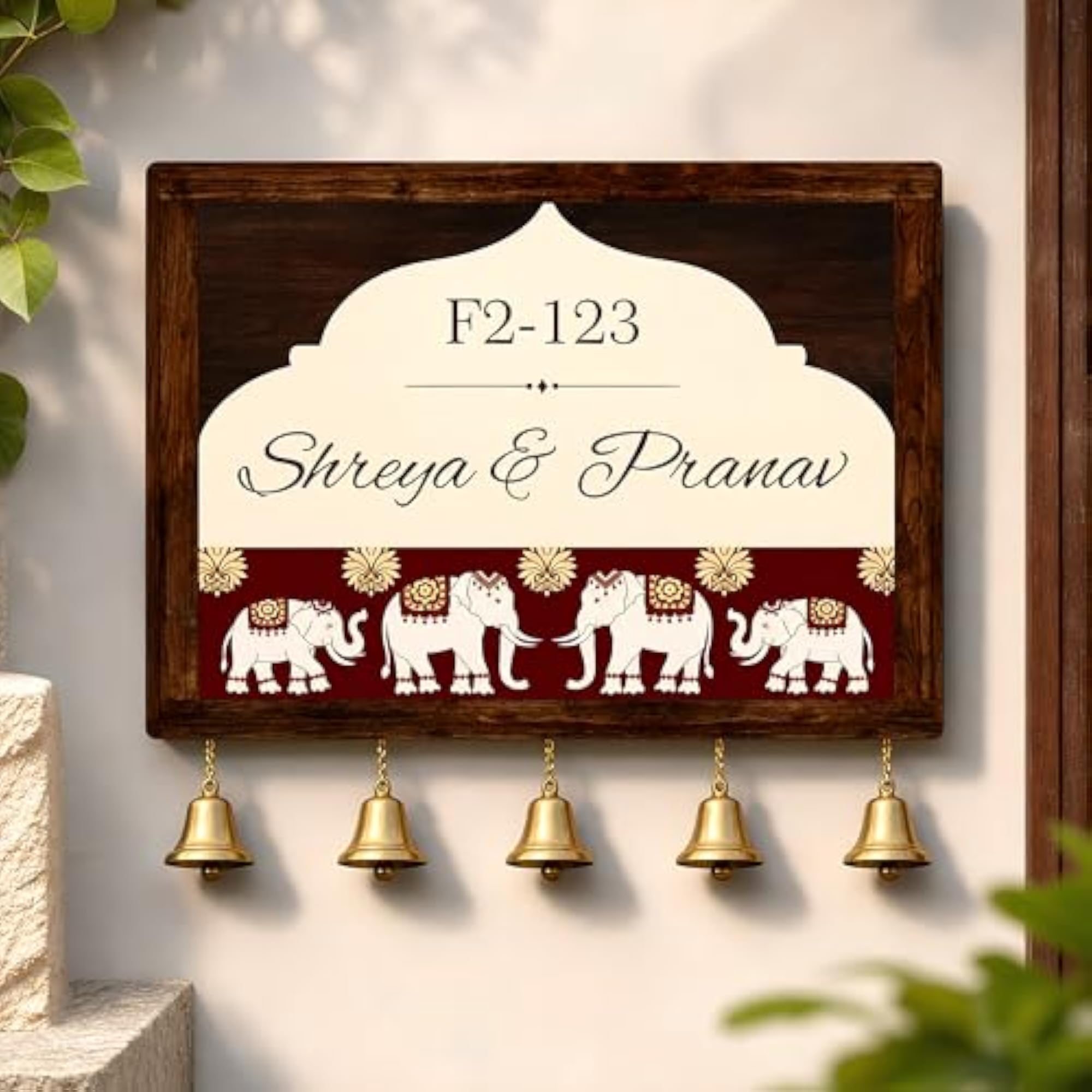 Personalized Wooden Plate for Home Entrance, Floral Design