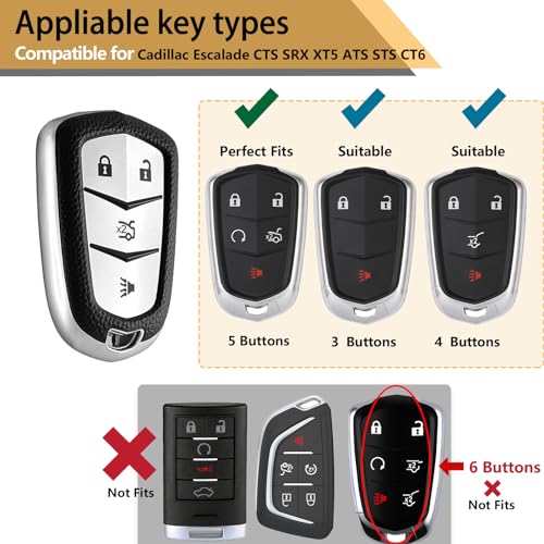 Image of Key Fob Cover for Cadillac, Leather-Style Keychain Tab, Silver