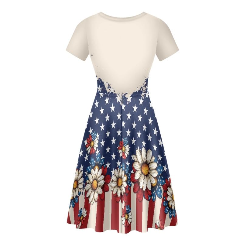 Image of Irisjudy T Shirt Dress for Women Short Sleeve Girls Short Sleeve Dress Plus Size, O Neck Knee Length Midi Dress for Ladies