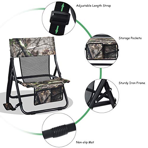 Tangkula Turkey Hunting Chair, Folding Low-Profile Turkey Hunting Seat, Outdoor Camouflage Vanish Hunter Blind Chair W/ 600D Oxford Fabric & Iron Frame, Portable Camping Chair For Hunting, Backpacking #TOP6