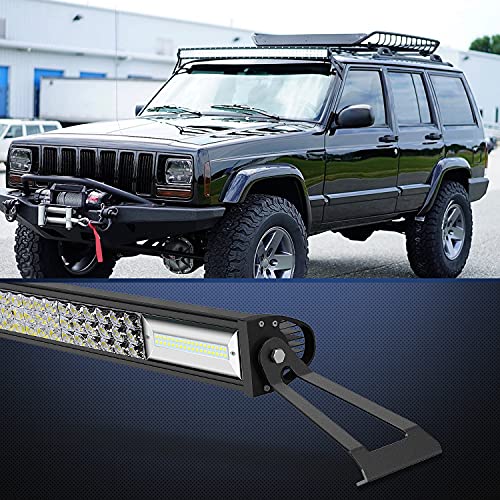 Image of Nilight 2PCS 50 inch Curved LED Light Bar Bracket at Upper Windshield Roof Cab for 1984-2001 Jeep Cherokee XJ & 1986-1992 Comanche MJ