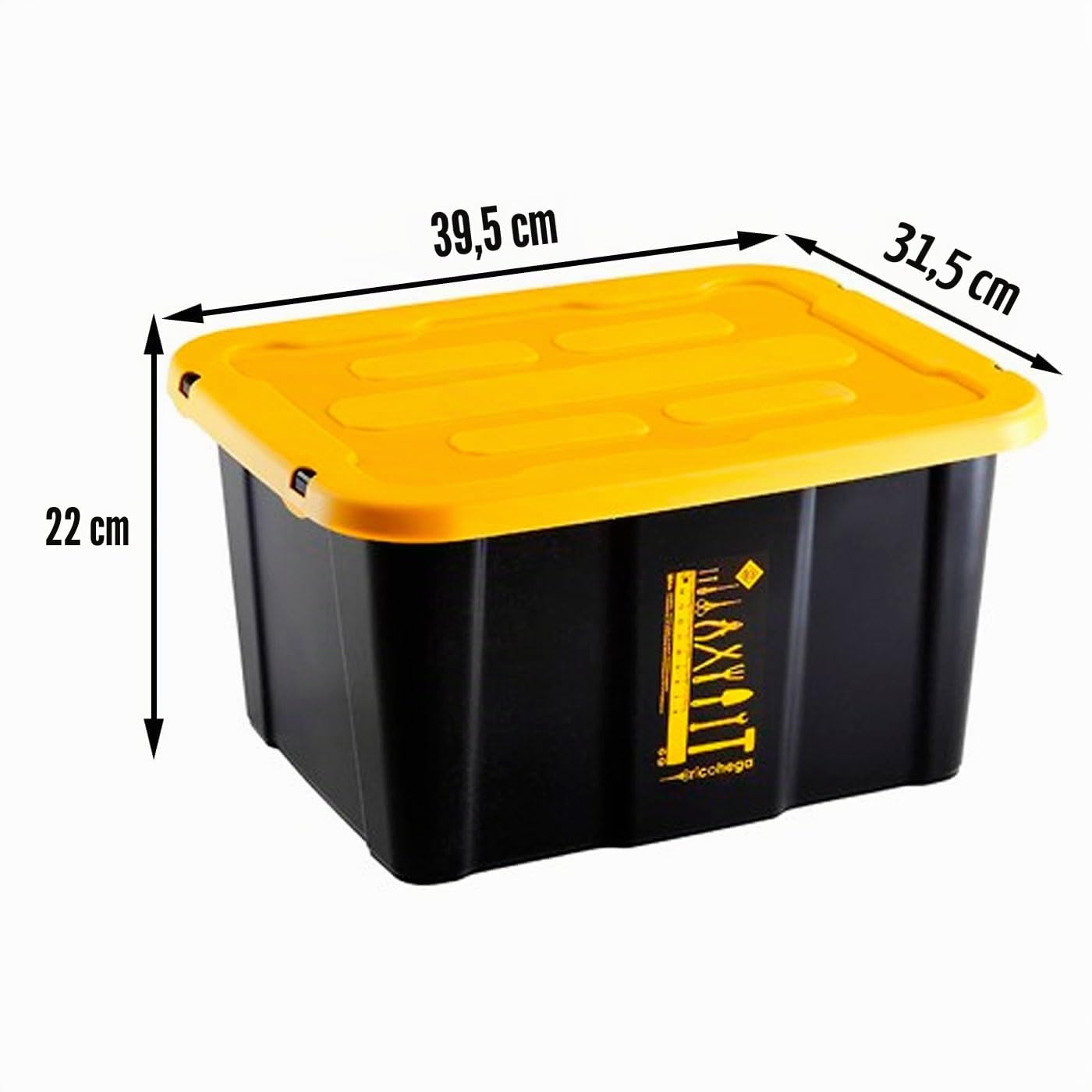 Acan Tradineur - Pack de 6 Cajas de almacenaje apilable con tapa, plástico, cajón multiusos, ordenación, herramientas, hogar, fabricada en España (17 litros - Amarillo/Negro - 39,5 x 31,5 x 22 cm)