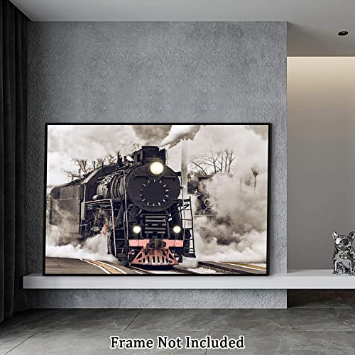 Eorntdy Canvas Wall Art Black Old Steam Train Canvas Print Artwork Smoking Train Wall Art Paintings Modern Picture Print Unframed For Living Room Dinning Room Bedroom Bathroom Home Decor 16X24Inch #TOP6