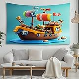 LCHMQ Comic Piratenschiff Tapisserie Maritim Totenkopf Wandbehang Tapisserie Halloween Deko Wandteppich Schlafzimmer Strandtuch Picknickdecke 200x150cm